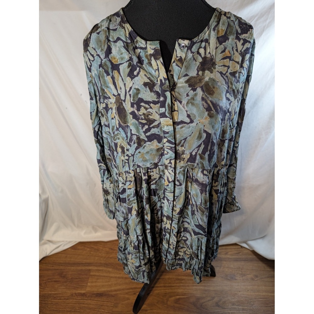 Artizia Wilfred Long Sleeve Size XS Tiered Baby Doll Dress Blue Green Tones